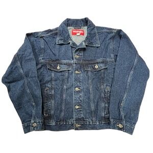Wrangler Mens Jacket Blue Large Dark Wash Denim Button Up Western Cowboy Retro